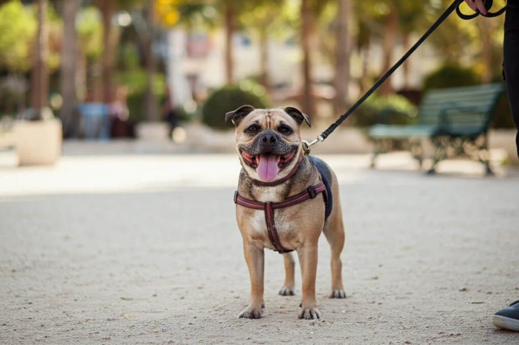 Un chien adulte se promenant calmement dans un parc à Nice